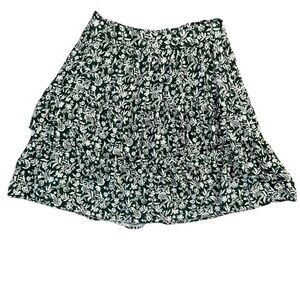 Boden Green White Floral Tiered Mini Skirt US Size 2R Side Zip Boho Cottagecore